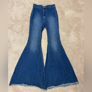 Free people stretch denim pants with wide bell bottoms